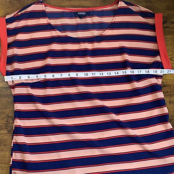 Old Navy Orange & Blue Striped Cuff Sleeve Blouse - Picture 5 of 8